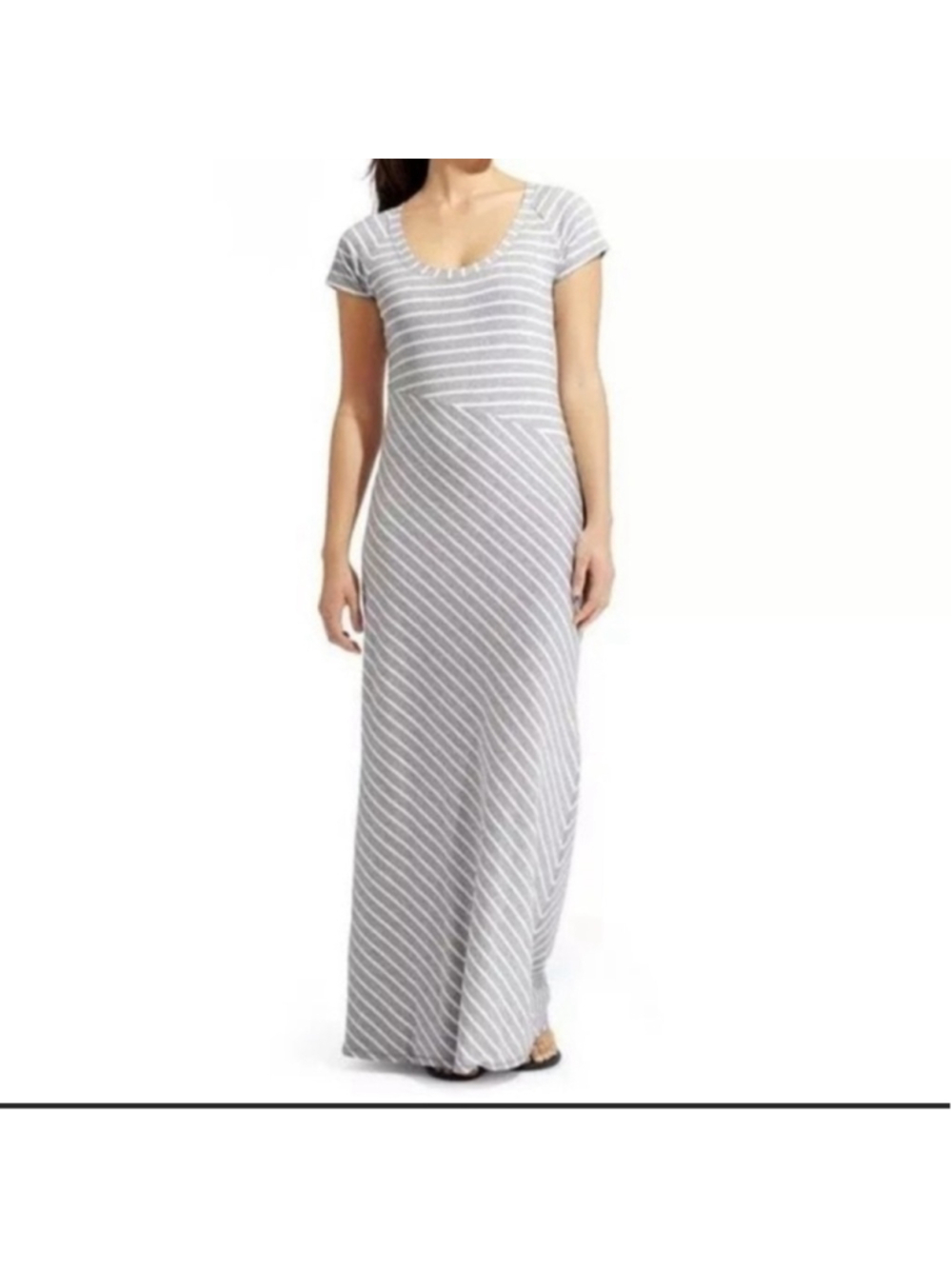 NWT Athleta Striped Tee Shirt Maxi Dress Size Small gray cotton modal
